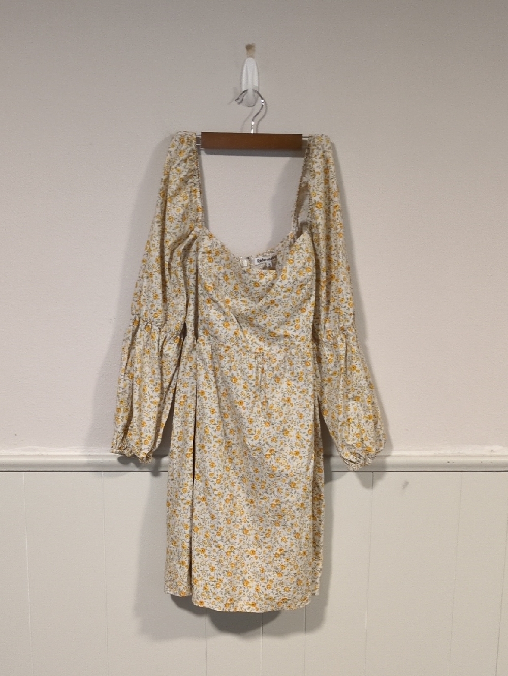 Reformation Yellow Floral Long-Sleeve Mini Dress